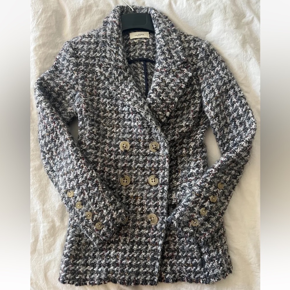 Isabel Marant Gray Black Tweed Double-Breasted Blazer